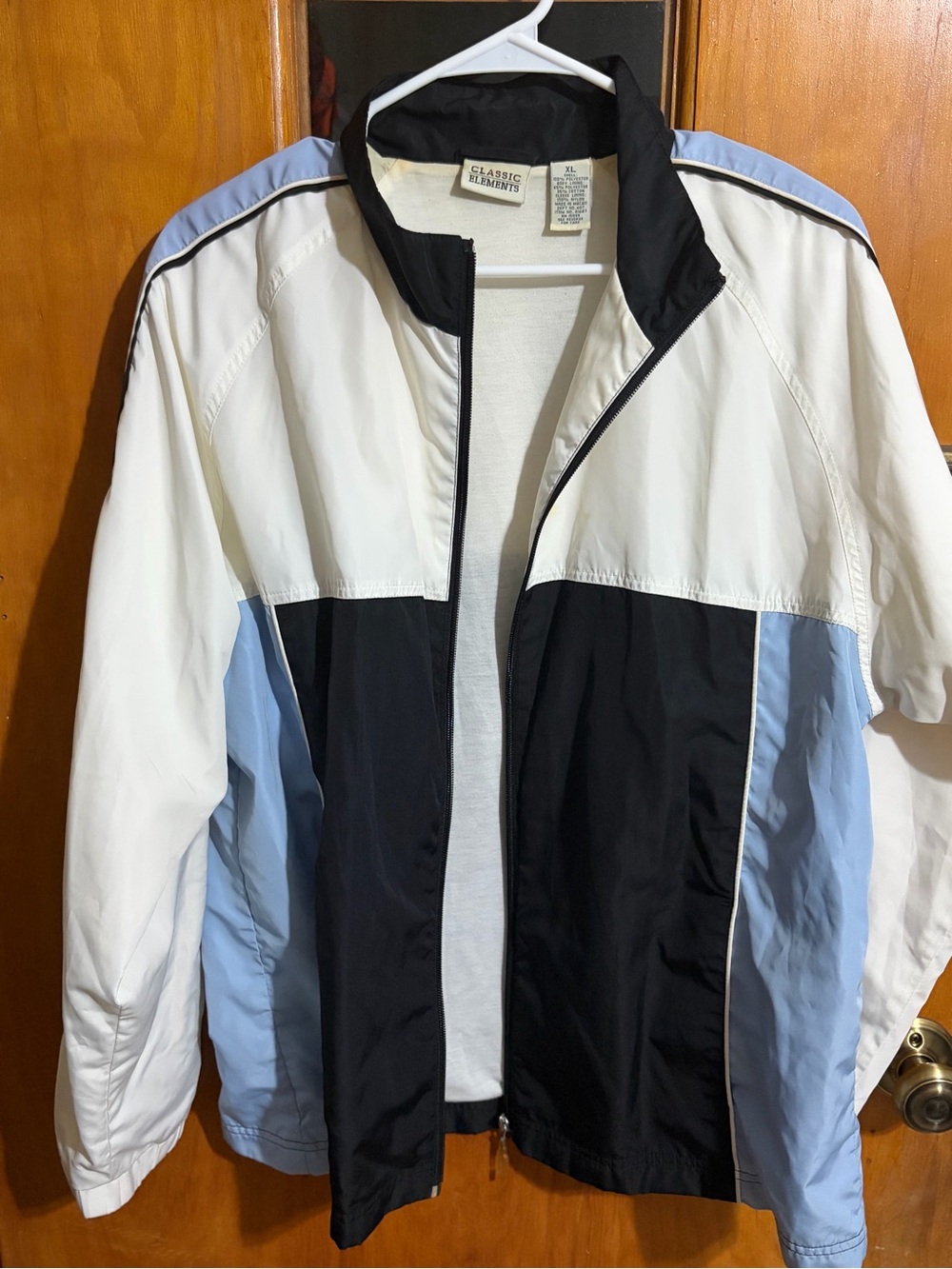 Classic Elements Colorblock Windbreaker Jacket - White/Black/Light Blue